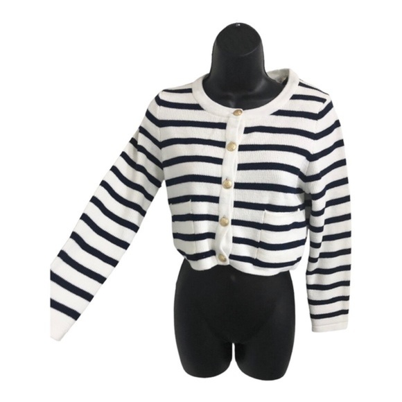 Jessica Simpson navy blue white nautical stripe long sleeve cardigan‎ sweater - Picture 1 of 15